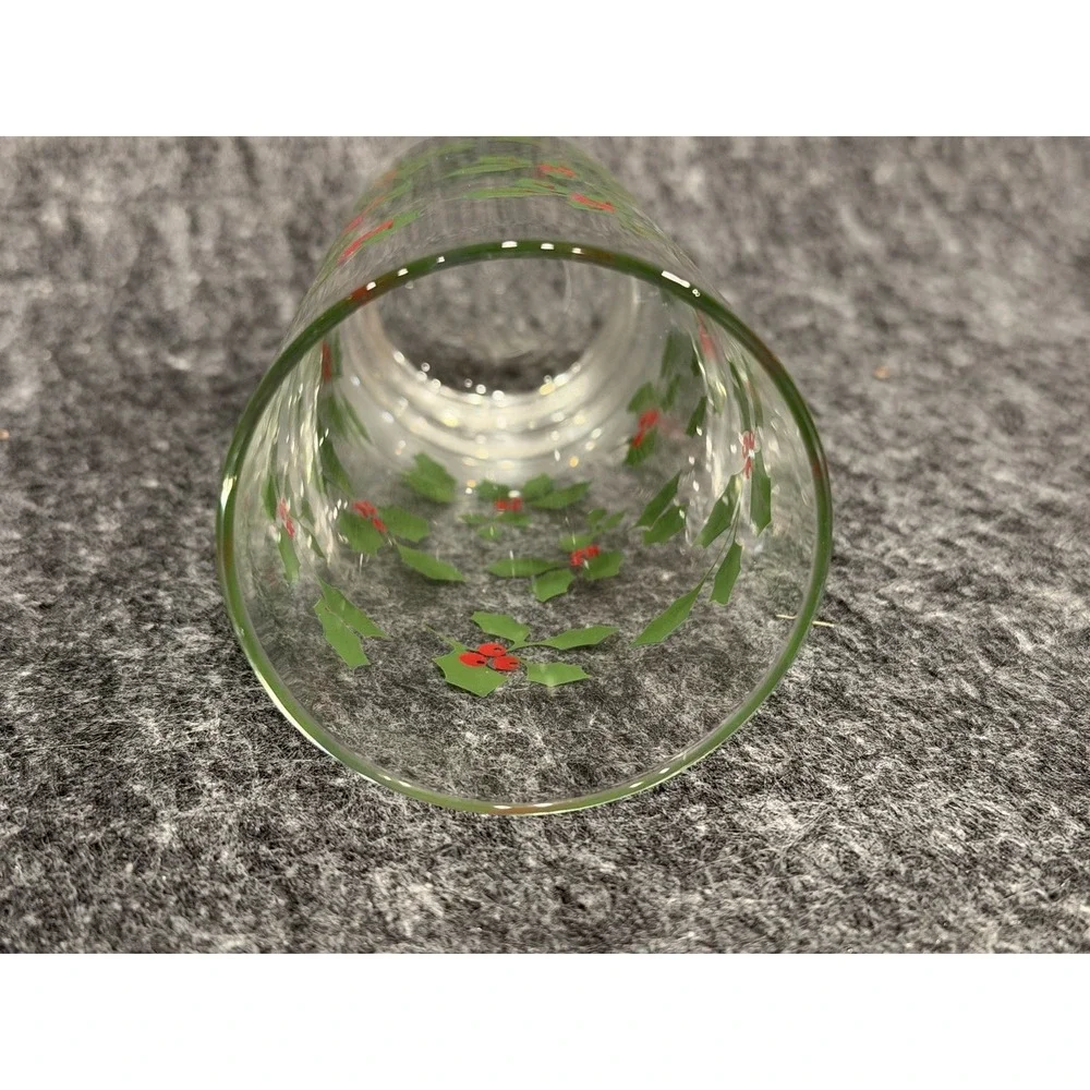 Set Of 9 Vintage Christmas Xmas Holly Berries Tall Tumbler Drinking Glasses 6.5